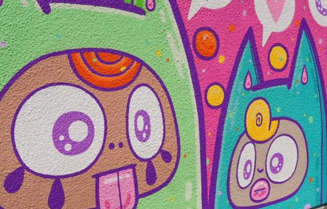 Colourful mural by Ejits at Weston Wallz