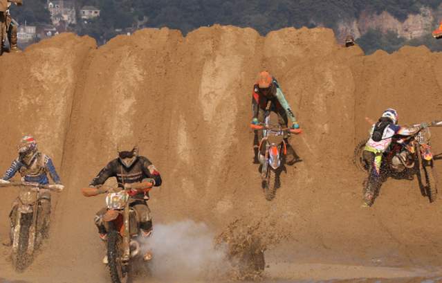 A group of motorcyclists on the beach at Weston-super-Mare near Bristol - credit Visit Weston