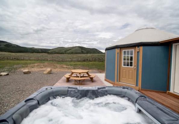 Yurt camping store with hot tub