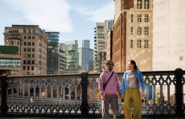 A couple on a bridge