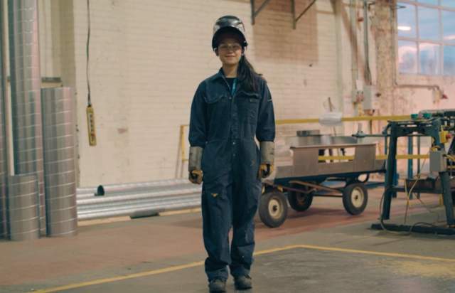 Melissa Lee, Apprentice Welder in a workshop in Manchester