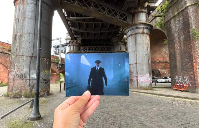 Photograph of Peaky Blinders with actual location in background