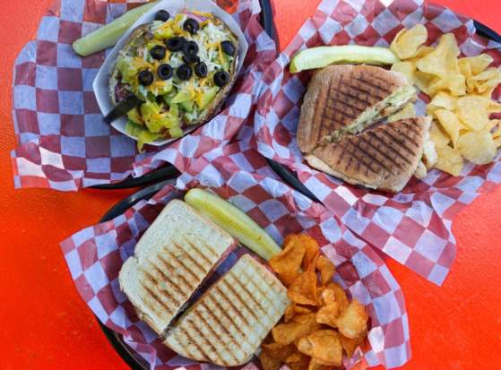 Overhead shot of sandwiches and other fare from Midway Deli in Norman, Oklahoma