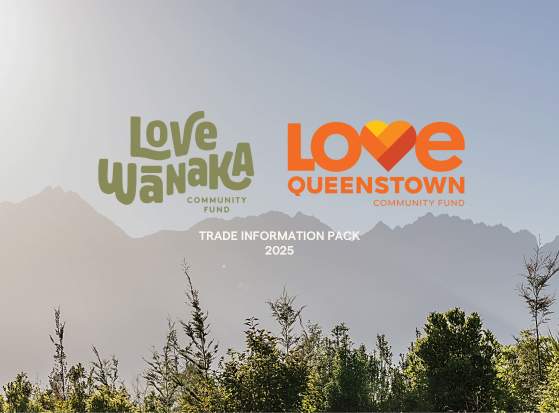 A front cover image that contains two logos, one for Love Wānaka and the other for Love Queenstown with an image of some native trees and mountains in the background.