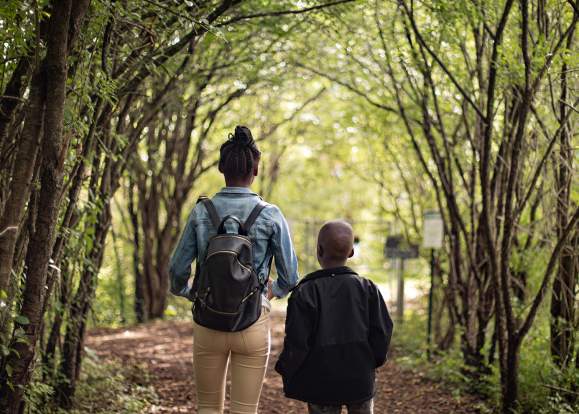 Sapsucker Woods walk mother and son