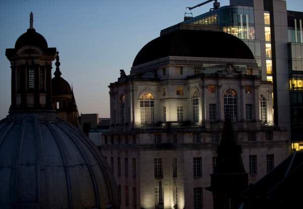 Exterior of Hotel Gotham at night