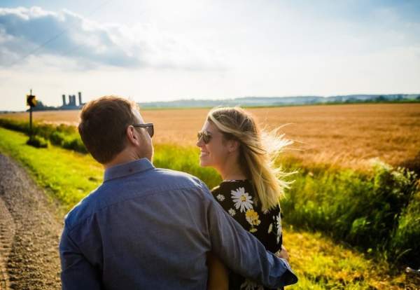 Happy couple at a rural place