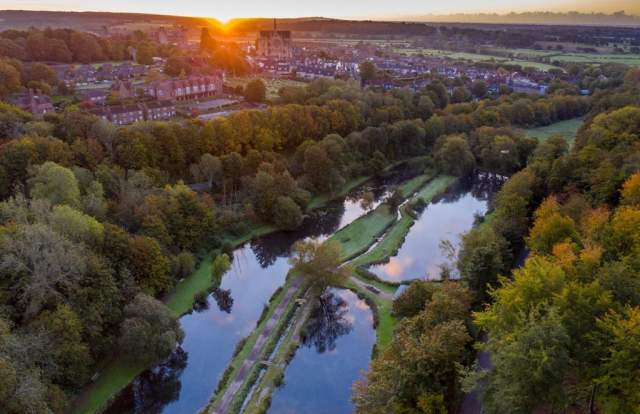 Chalk Springs Fishery view over lakes and Arundel