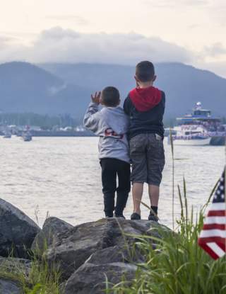 Kids watching the boat parade