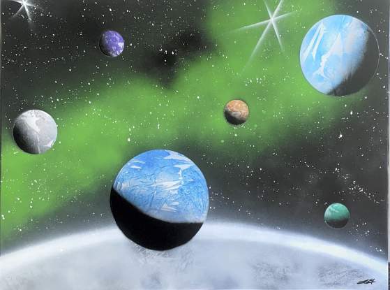 Space and Planets with Green by Lionel Stone