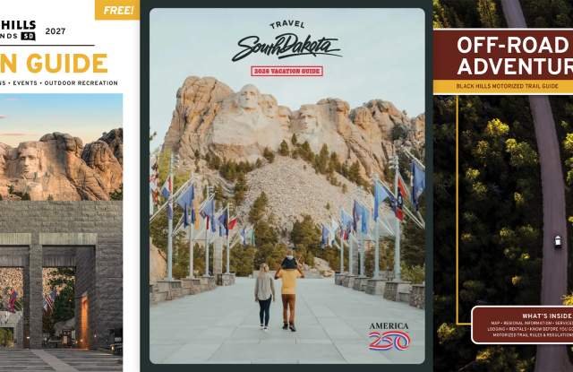 The covers for the Black Hills & Badlands Vacation Guide, South Dakota Vacation Guide, and Off-Road Adventures Guide