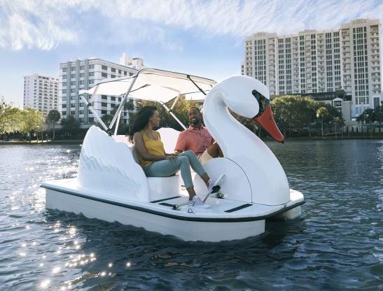 Couple exploring Lake Eola on a swan boat, Do not use - For use only on new Website