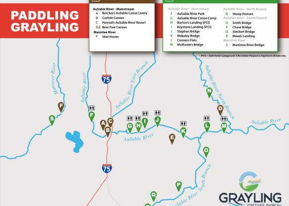 Canoe/Kayak Map of Grayling, Michigan