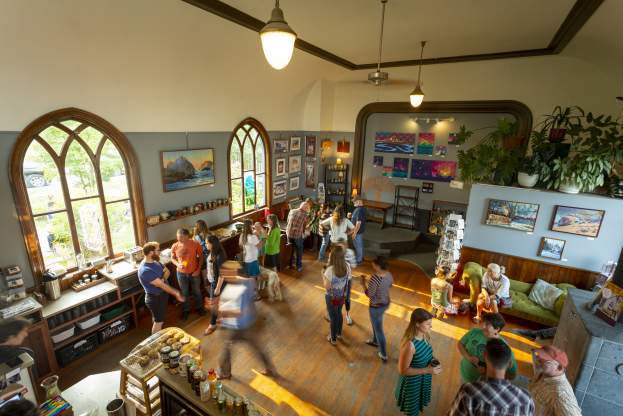 A group hangs out at Rez Art