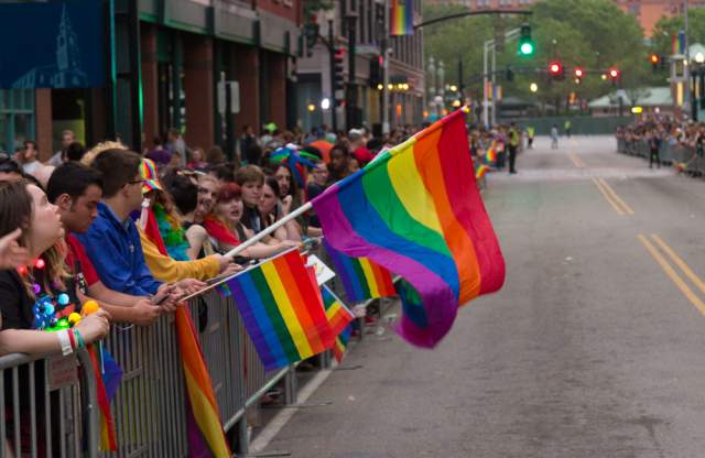 People Lining the Street at Providence RI Pride Parade