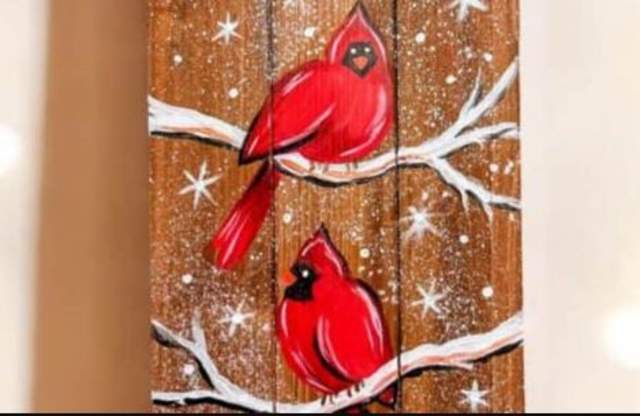 Cardinal Calling Wooden Plank Sign - Painting Class