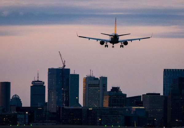 Plane landing at Logan Airport