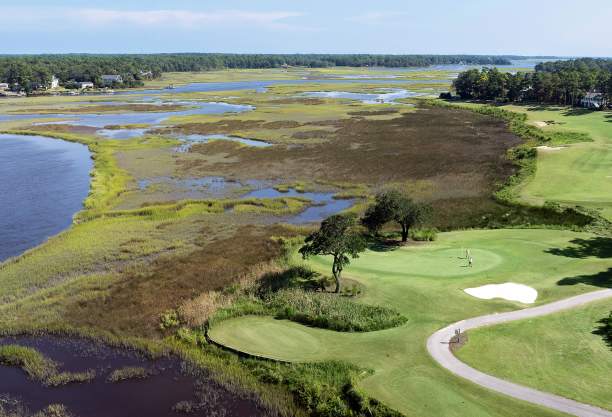 an aerial view of River's Edge Golf Club in Shallotte, NC