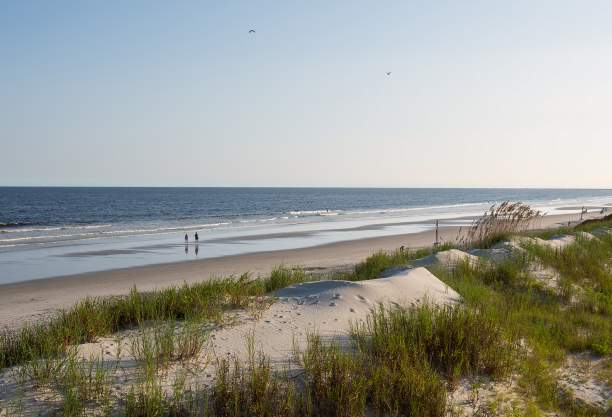 a view of sunset beach over the sand dunes
