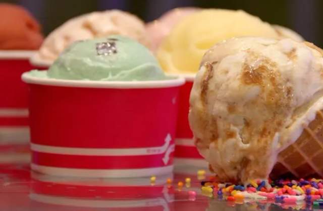 Ice Cream in cups and waffle cones
