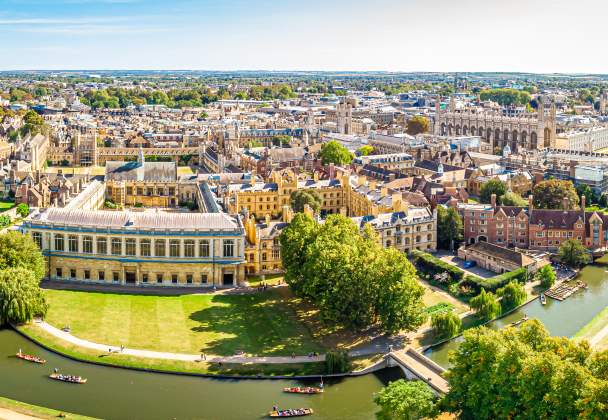 An aerial view of the city of Cambridge