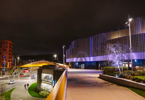 Swansea arena lit up at night