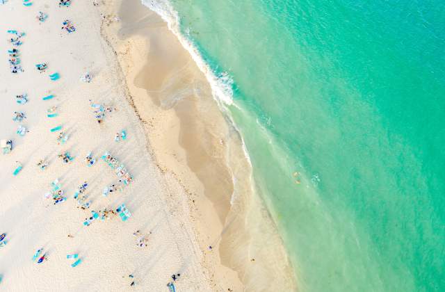Overhead View Of People At Hollywood Beach In Fort Lauderdale, FL