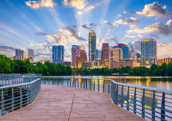 Downtown Austin TX Skyline from the Boardwalk