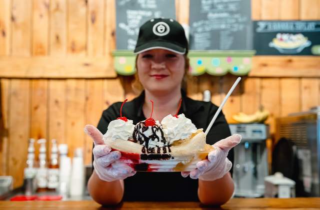 Banana Split at Oak Barrel Cafe