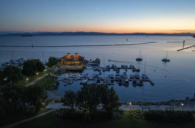 Burlington Waterfront and Boat House at Night