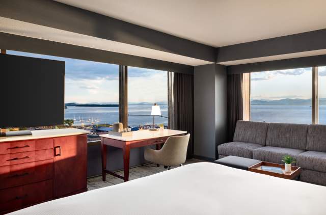 Hotel room with a lake view