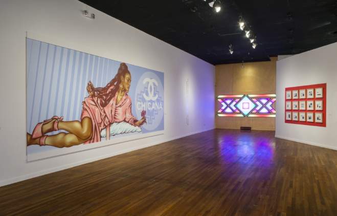 Mural and exhibit at Mexic Arte Museum.