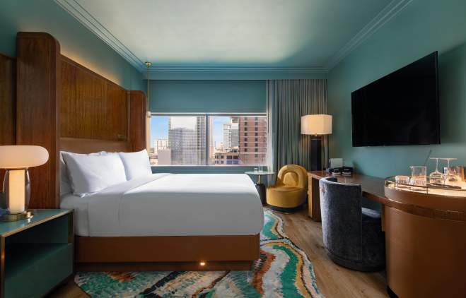 Image of a newly renovated guest room at the W Austin hotel.