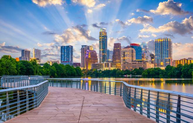 Downtown Austin TX Skyline from the Boardwalk