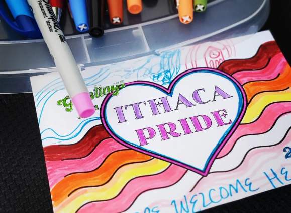 ithaca pride heart drawn with markers