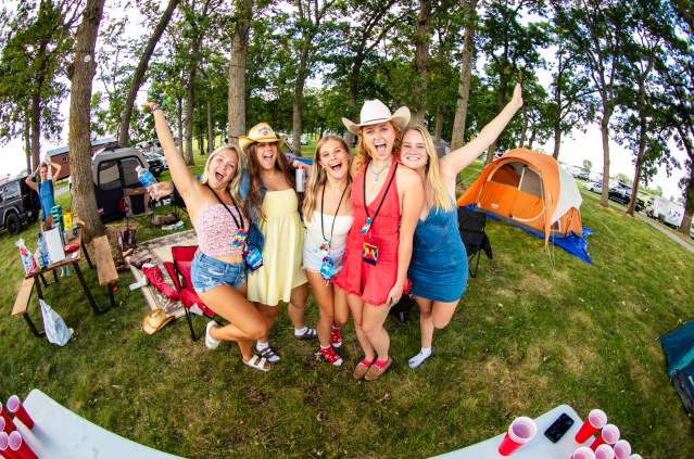 A group of friends at XRoads41 Music Festival Campgrounds in Oshkosh, Wisconsin