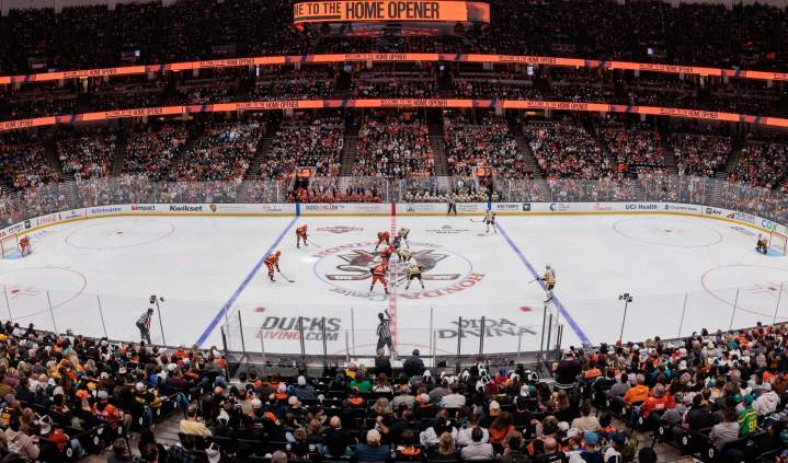 Anaheim Ducks hockey game during the home opener at Honda Center in Anaheim