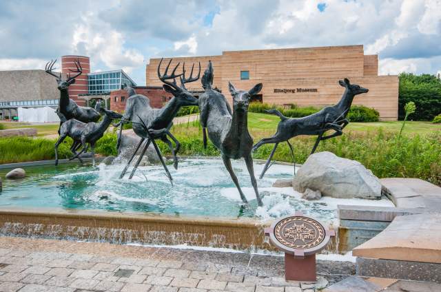 The playful deer fountain greet visitors to the Eiteljorg Museum of American Indians & Western Art
