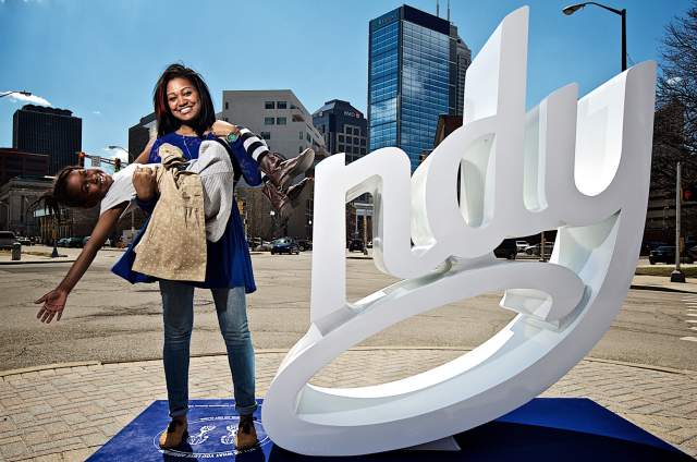 Share you Indy experiene by posing as "I" at an NDY sculpture
