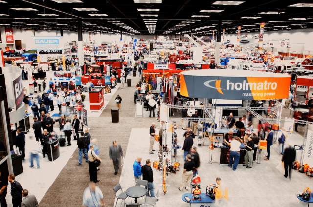 Bustling exhibit halls in the Indiana Convention Center
