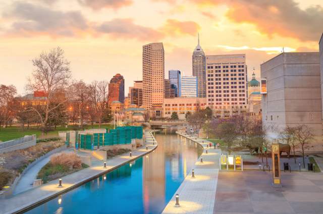 The Indy skyline viewed from the Central Canal in White River State Park