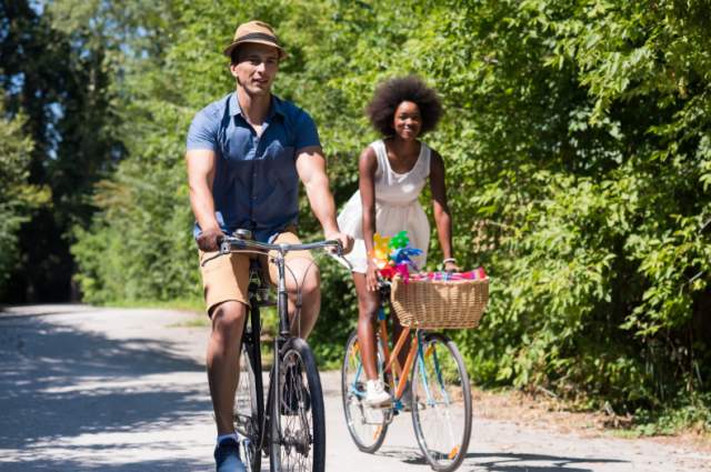 Couple Riding bikes along the Savannah River