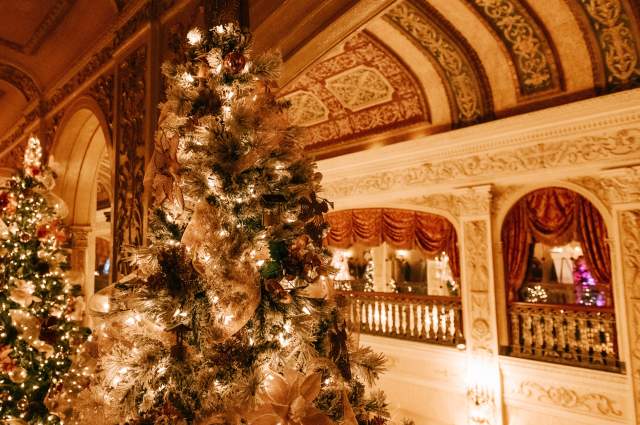 Closeup of a decorated Christmas Tree at the Embassy Theatre during the Festival of Trees in  Fort Wayne, Indiana