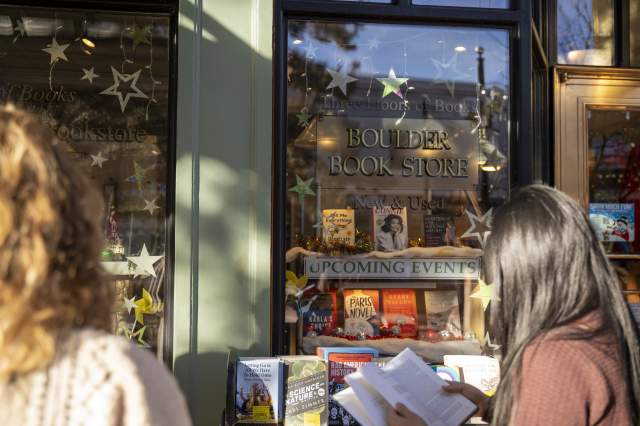 The windows of Boulder Book Store