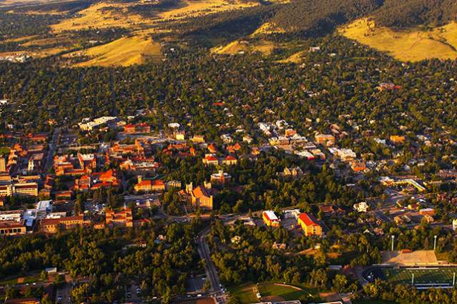 Aerial with Boulder High and CU