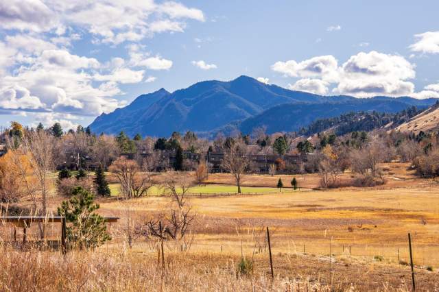 Sweeping views of Wonderland Lake, the foothills and the Flatirons from North Boulder on a sunny winter day
