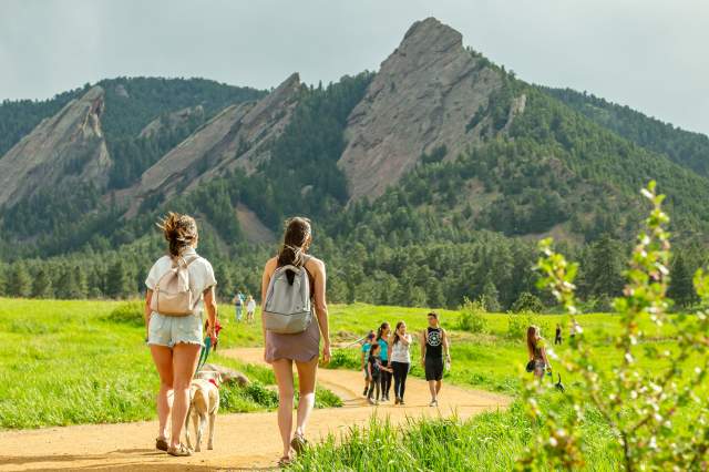 Women Hiking Flatirons with Dog