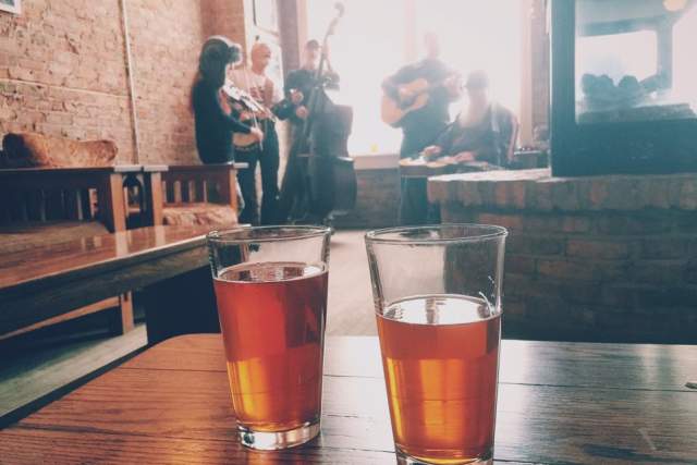 Two pints of craft beer at the KBC Taproom