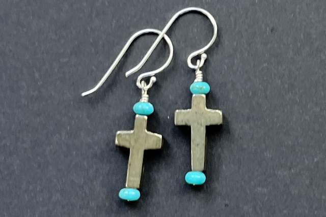 Pyrite Cross/Turquoise Earrings