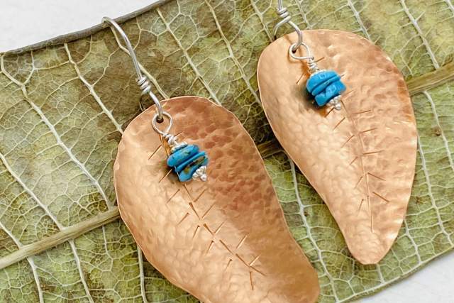 JANECKA Copper Leaf & American Mined Turquoise Earrings